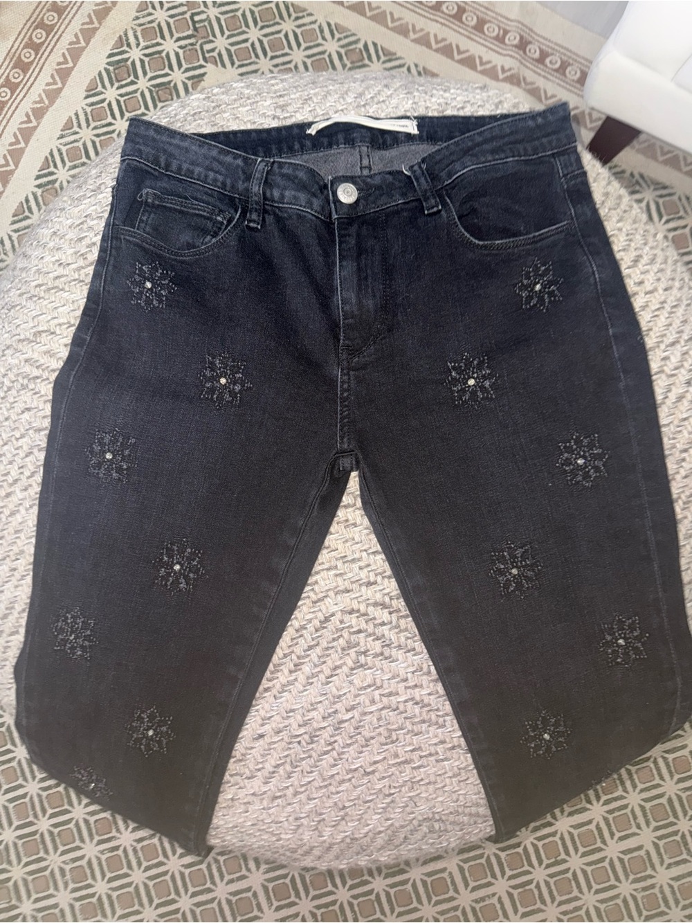 Zadig & Voltaire Black Skinny Ankle Jeans Embellished Floral Accents Size 27